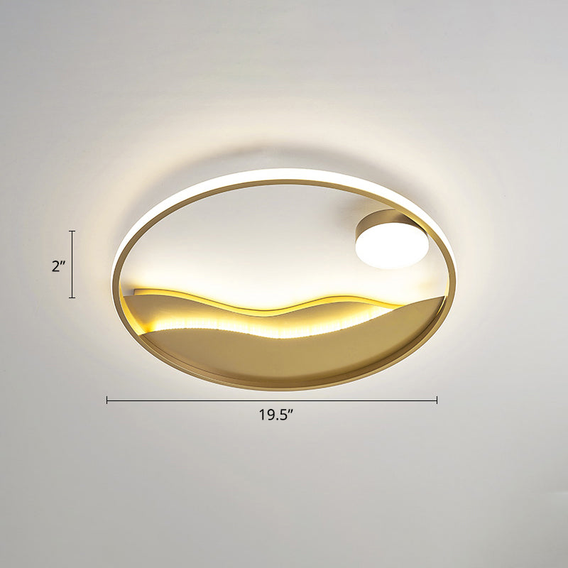 Metal Sunset & Sea Led Ceiling Light With Halo Ring For Bedroom Flush Mounting Gold / 19.5 Remote