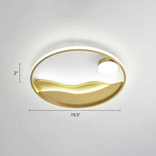 Metal Sunset & Sea Led Ceiling Light With Halo Ring For Bedroom Flush Mounting Gold / 19.5’ White