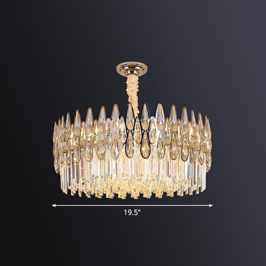 Minimalist K9 Crystal Drum Pendant Light For Living Room Chandelier 7 / Clear