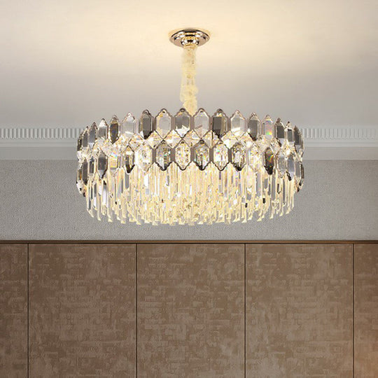 Smoke Grey Crystal Tiered Chandelier - Modern Luxe Hanging Light For Living Room