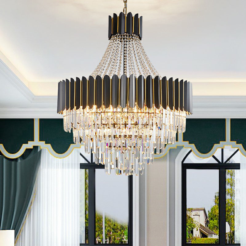 Prismatic Crystal Chandelier: Modern 11-Light Black Pendant For Dining Room Ceiling