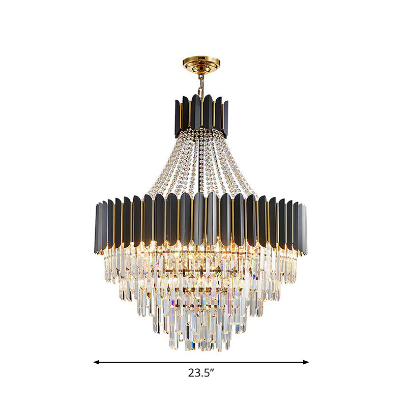 Prismatic Crystal Chandelier: Modern 11-Light Black Pendant For Dining Room Ceiling