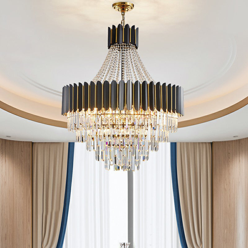 Prismatic Crystal Chandelier: Modern 11-Light Black Pendant For Dining Room Ceiling