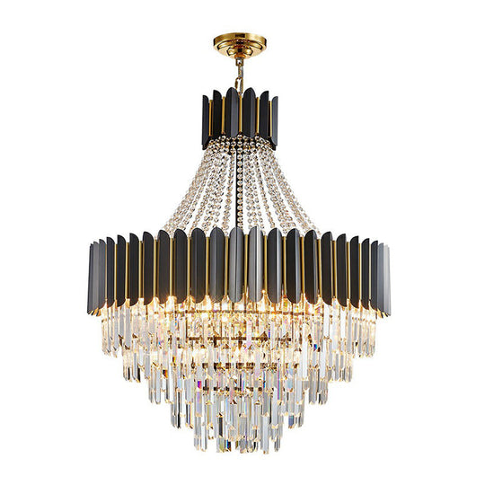 Prismatic Crystal Chandelier: Modern 11-Light Black Pendant For Dining Room Ceiling