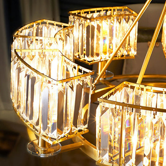 Minimalist Crystal Block Chandelier With Gold Finish - Ceiling Lamp For Living Room