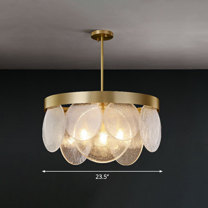 Seeded Glass Disc Pendant Chandelier - Postmodern 3-Light Brass Design For Living Room