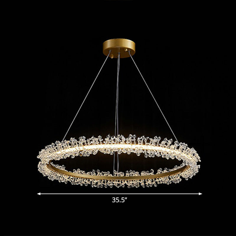 Led Circle Chandelier With Crystal Beads - Elegant Living Room Pendant Light Gold / 35.5’