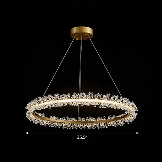 Led Circle Chandelier With Crystal Beads - Elegant Living Room Pendant Light Gold / 35.5’