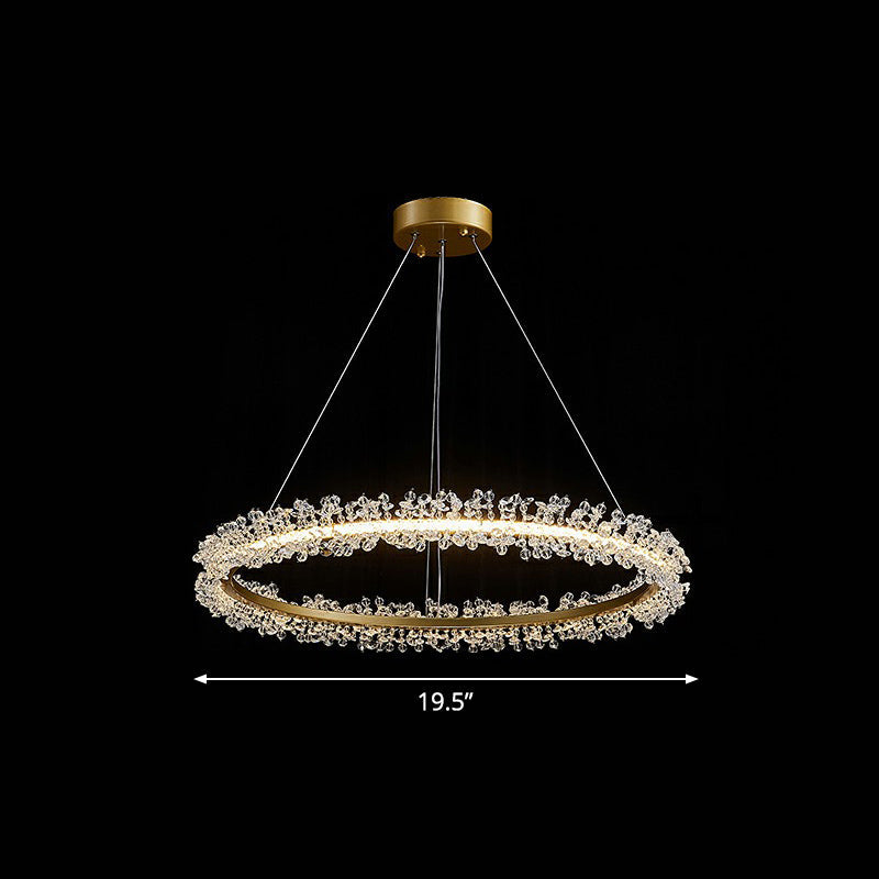 Led Circle Chandelier With Crystal Beads - Elegant Living Room Pendant Light Gold / 19.5’