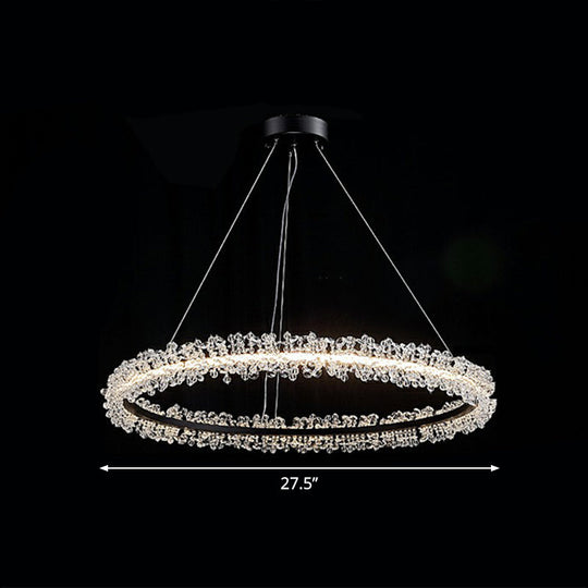 Simplicity Circle Led Chandelier With Crystal Beads - Elegant Pendant Lighting Fixture For Living