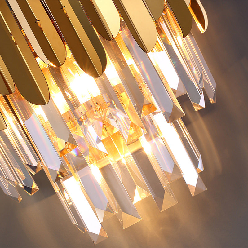 Postmodern Brass Tiered Flush Wall Sconce With Crystal Lighting - Ideal For Bedroom