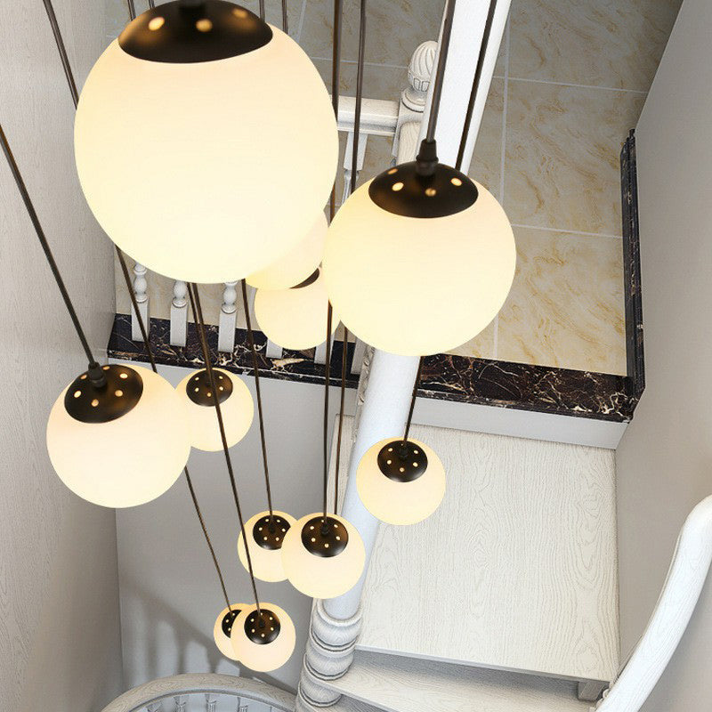 Black Globe Pendant Light Fixture With Cream Glass - Perfect For Stairs And Multiple Hanging Lights