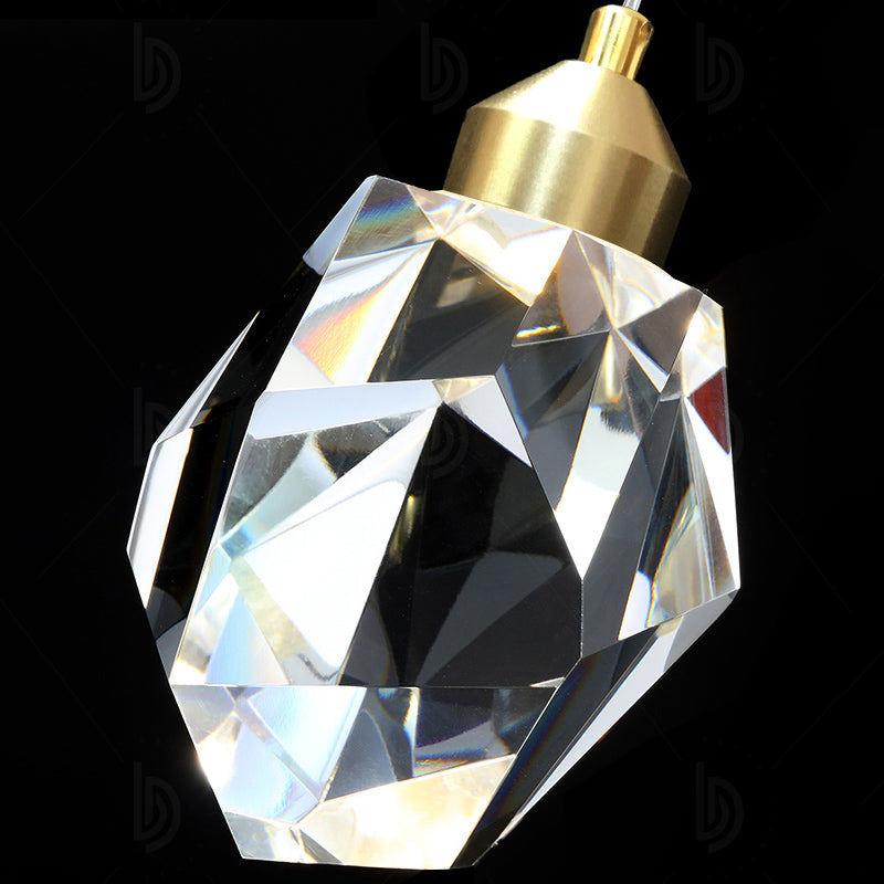 Minimalistic Multi Pendant Ceiling Light With Clear Faceted Crystal Gemstones - Perfect For