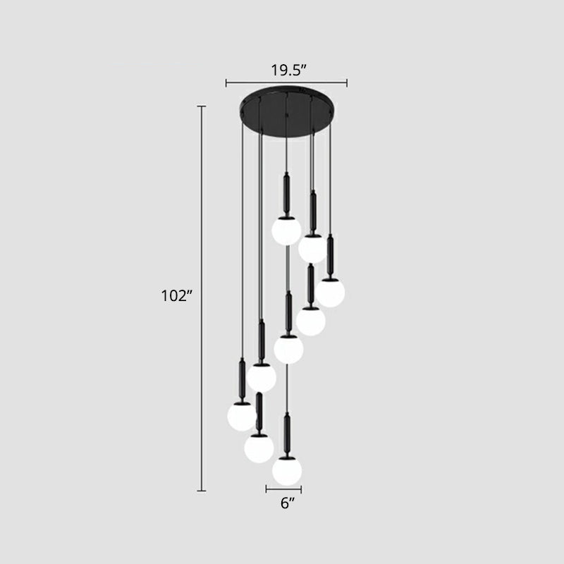 Nordic Opal Glass Spiral Pendant Light - Ideal For Stairways And Ceilings 9 / Black