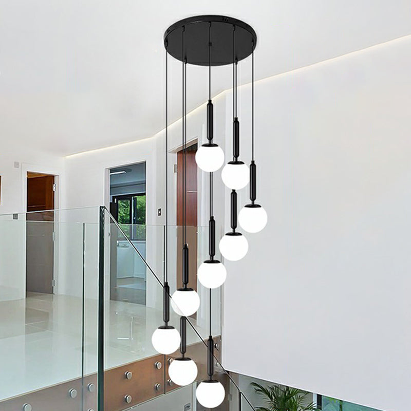 Nordic Opal Glass Spiral Ball Pendant Light For Stairways And Ceilings