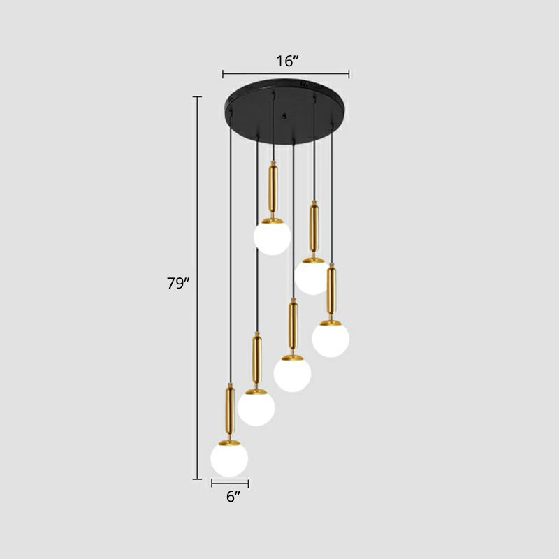 Nordic Opal Glass Spiral Pendant Light - Ideal For Stairways And Ceilings 6 / Gold