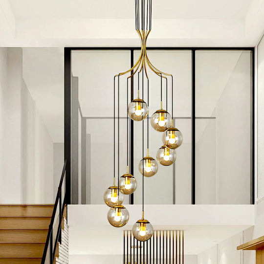 Postmodern Gold Cognac Glass Pendant Light Fixture For Villa