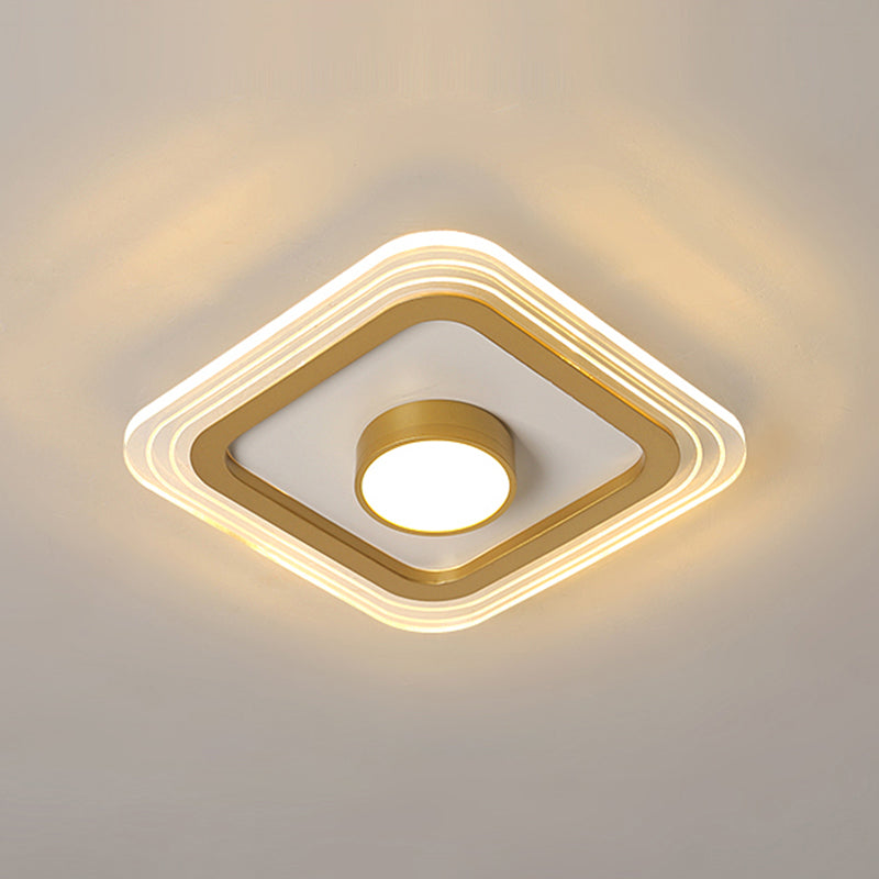 Minimalist Gold Led Flushmount Foyer Light Small Acrylic Ceiling Flush Mount / White Square Plate