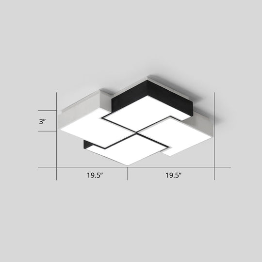 Modern Led Pinwheel Flush Mount Nordic Ceiling Light For Bedroom - Black And White Metal Finish