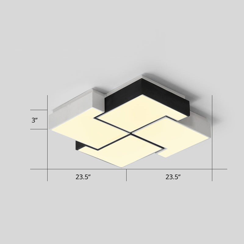 Modern Led Pinwheel Flush Mount Nordic Ceiling Light For Bedroom - Black And White Metal Finish