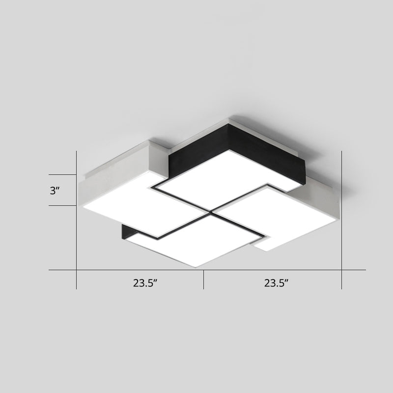 Modern Led Pinwheel Flush Mount Nordic Ceiling Light For Bedroom - Black And White Metal Finish