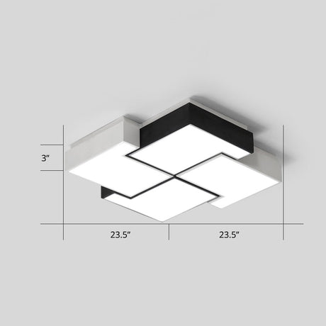 Modern Led Pinwheel Flush Mount Nordic Ceiling Light For Bedroom - Black And White Metal Finish