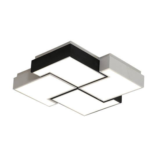 Modern Led Pinwheel Flush Mount Nordic Ceiling Light For Bedroom - Black And White Metal Finish