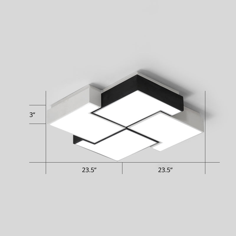 Modern Led Pinwheel Flush Mount Nordic Ceiling Light For Bedroom - Black And White Metal Finish