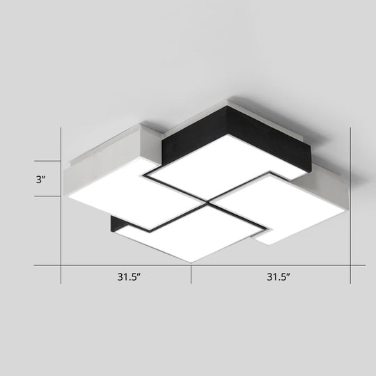 Modern Led Pinwheel Flush Mount Nordic Ceiling Light For Bedroom - Black And White Metal Finish