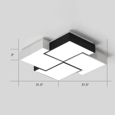 Modern Led Pinwheel Flush Mount Nordic Ceiling Light For Bedroom - Black And White Metal Finish