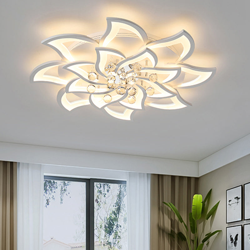 Contemporary White Metal Flushmount Light With Crystal Ball Accent