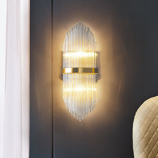 Flute-Shaped Wall Sconce With Clear Crystal Rods - Bedside Light In Gold