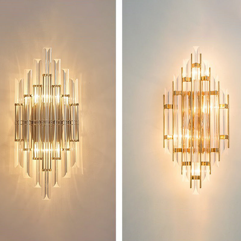 Minimalist Led Wall Sconce Light With K9 Crystal Strip - Rhombus Design For Living Room