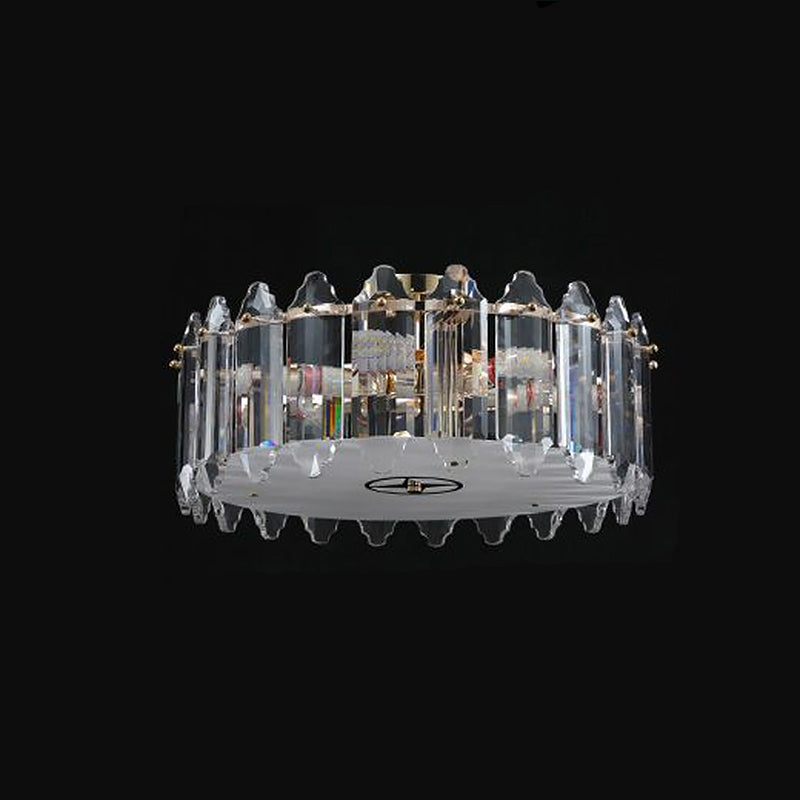 K9 Crystal Drum Flush Light - Elegant 6 - Bulb Ceiling Fixture For Bedroom