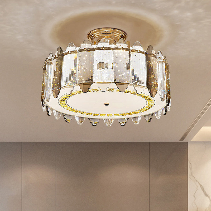 Contemporary Drum - Shaped Crystal Flush Mount Ceiling Light For Dining Room