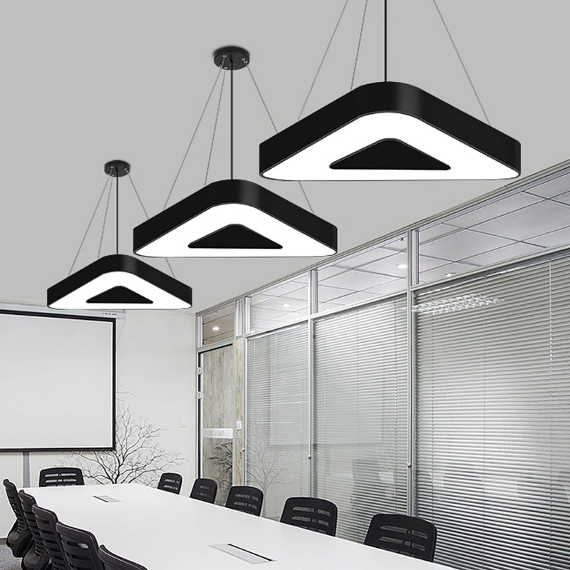 Modern Triangle Pendant Lamp With Led Lighting For Offices - Available In White Or Black Finish