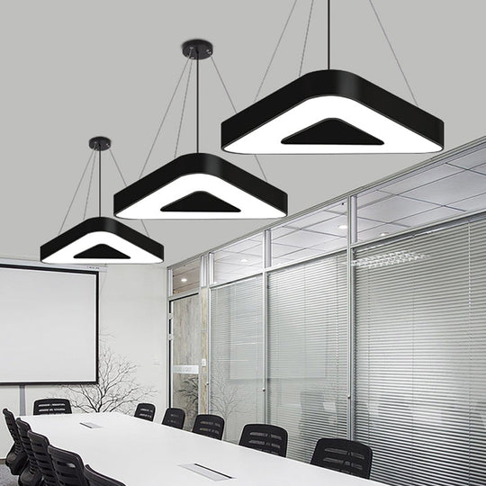 Modern Triangle Pendant Lamp - Metal Led Hanging Light For Office With White/Black Finish And Wide