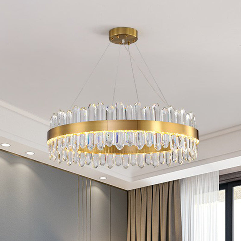 Halo Crystal Chandelier Pendant With Gold Finish And Led Lighting