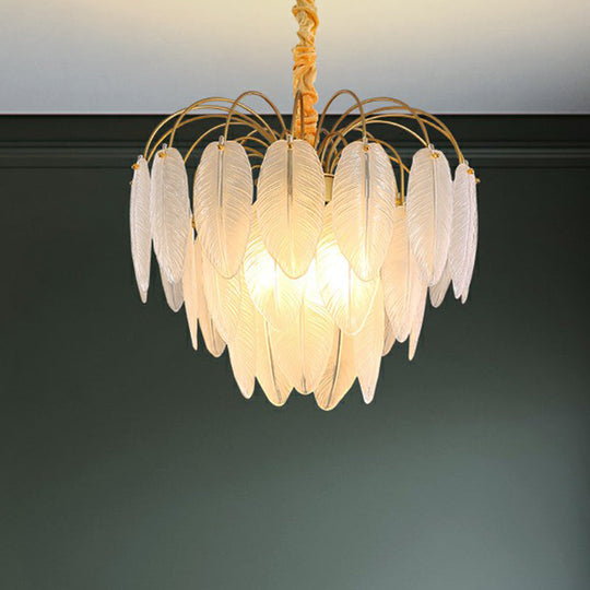 White Glass Leaf Pendant Light With Modern Gold Finish