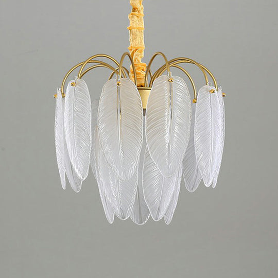 White Glass Leaf Pendant Light With Modern Gold Finish