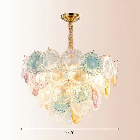 10-Light Modern Multi-Colored Glass Discs Chandelier - Stylish Pendant Ceiling Light For Bedroom