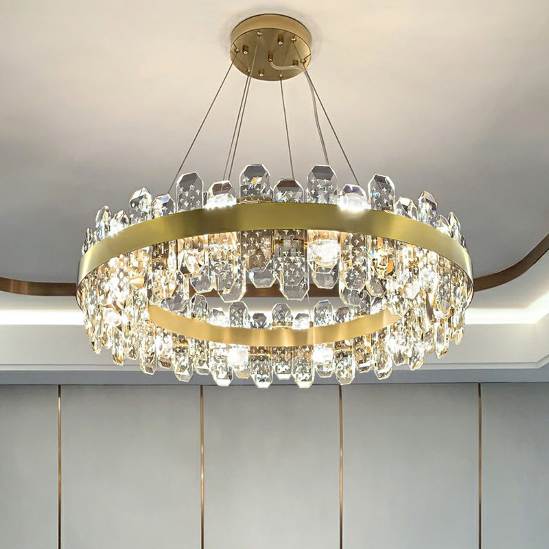 K9 Crystal Loop Pendant Light: Minimalist 8-Bulb Gold Plated Chandelier