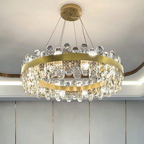 K9 Crystal Loop Pendant Light: Minimalist 8-Bulb Gold Plated Chandelier