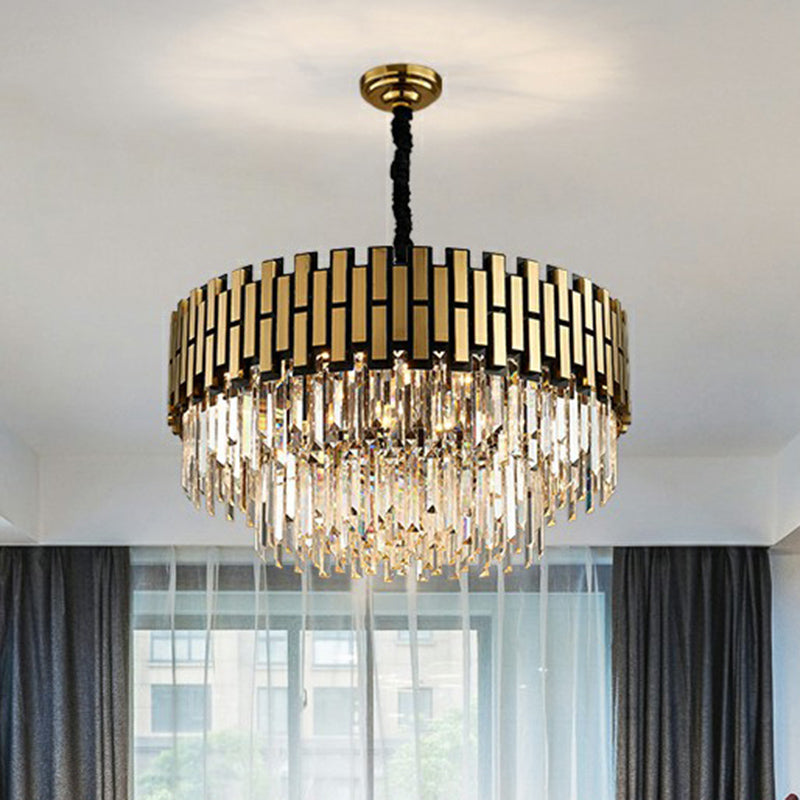 Postmodern Crystal Rods Chandelier Pendant With Gold Finish - Ideal For Living Room Ceiling