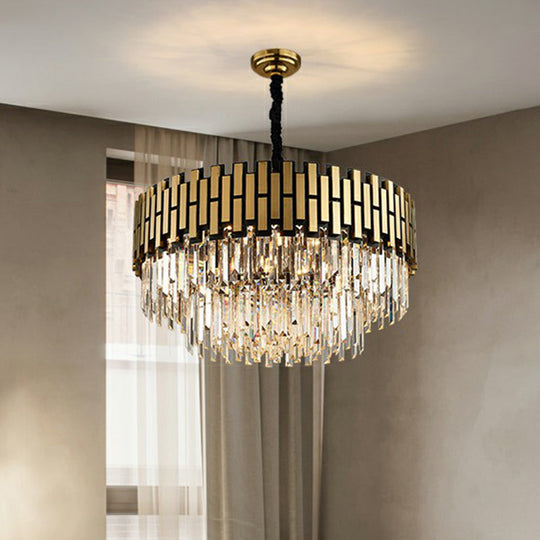 Postmodern Crystal Rods Chandelier Pendant With Gold Finish - Ideal For Living Room Ceiling