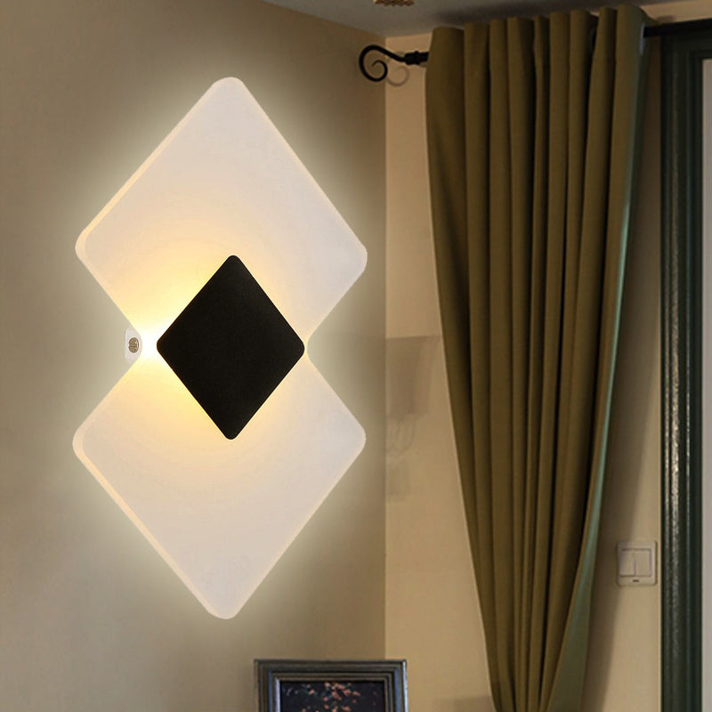 Modern Led Acrylic Wall Lamp: Textured Silver/Black Rhombus Sconce Light With Remote Control Black