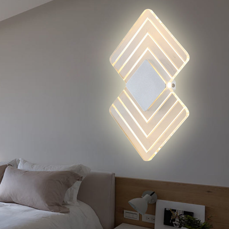 Modern Led Acrylic Wall Lamp: Textured Silver/Black Rhombus Sconce Light With Remote Control
