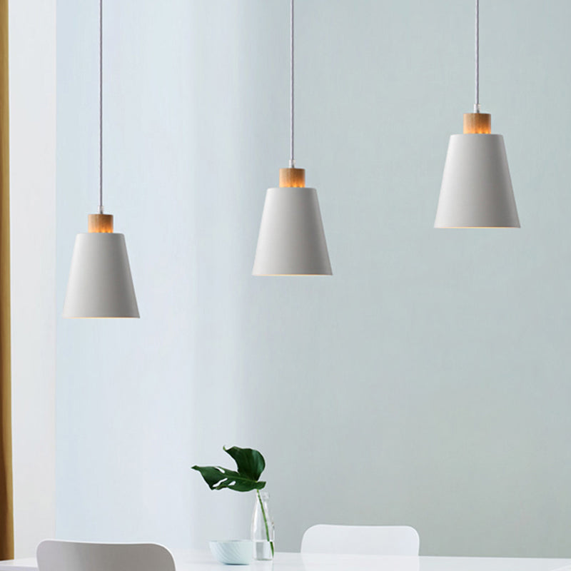 Modern Bucket Shade Pendant Lamp - Metallic White Finish Hanging Light For Hallway With Canopy 3 /