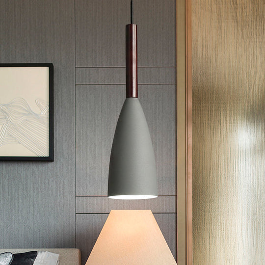 Modern Metallic Cone Pendant Lamp With Curved Design For Restaurants Grey