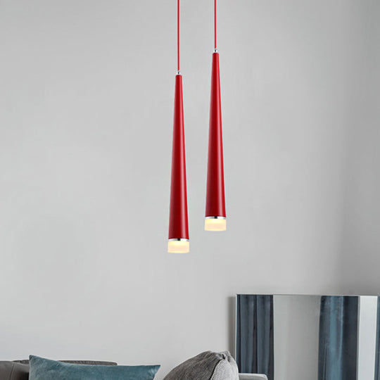 Modern Tapered Ceiling Light: Gray/Red Led Metal Pendant Fixture For Living Room In
